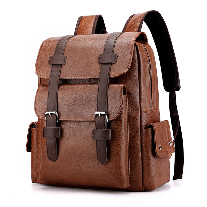 Men’s PU Leather Backpack – Laptop School Bag