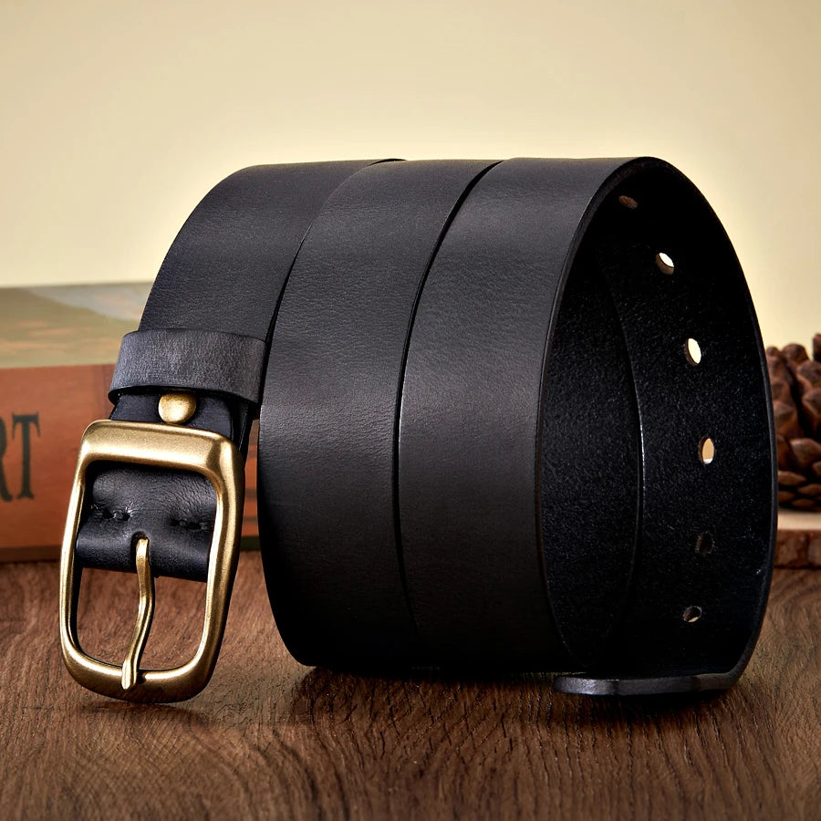Men’s Cowskin Leather Belt – Copper Buckle Jeans Strap