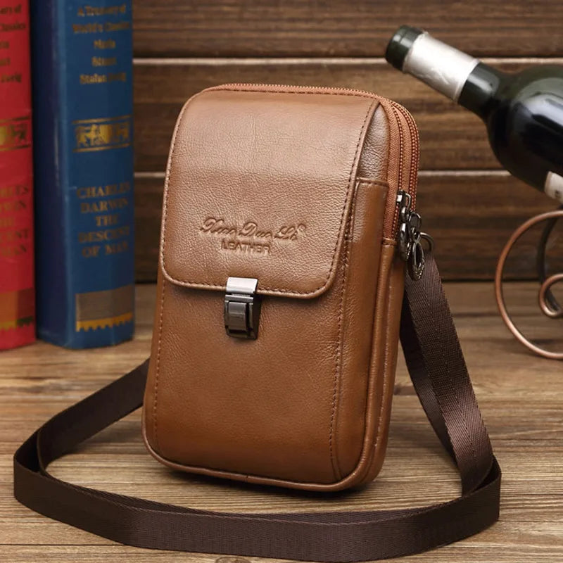 Men’s Leather Messenger Bag – Crossbody Phone Pouch