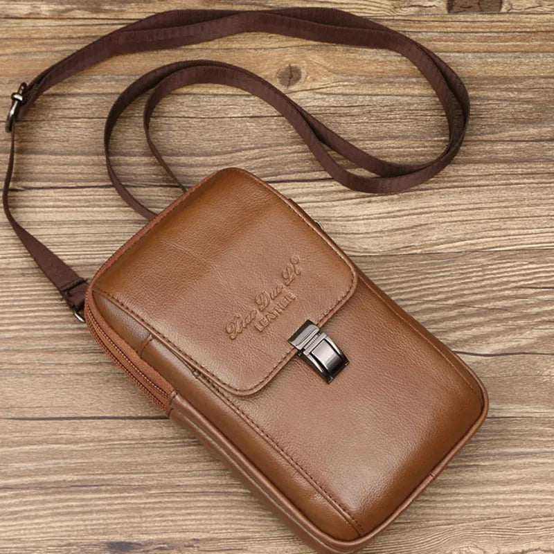 Men’s Leather Messenger Bag – Crossbody Phone Pouch