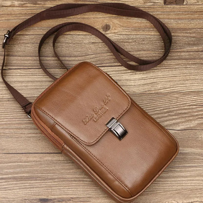 Men’s Leather Messenger Bag – Crossbody Phone Pouch
