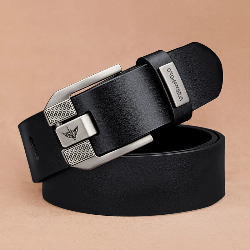 Men’s Cowhide Denim Belt – Needle Buckle Retro