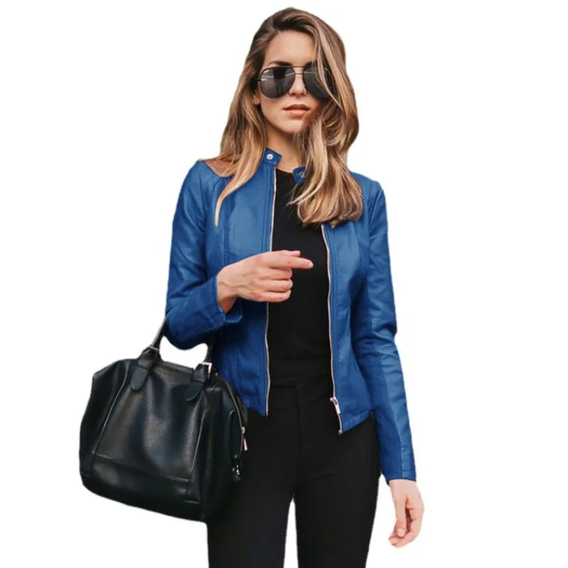 Women’s Slim PU Leather Jacket – Moto Biker Coat
