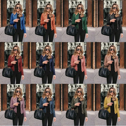 Women’s Slim PU Leather Jacket – Moto Biker Coat