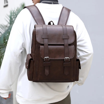 Men’s PU Leather Backpack – Laptop School Bag