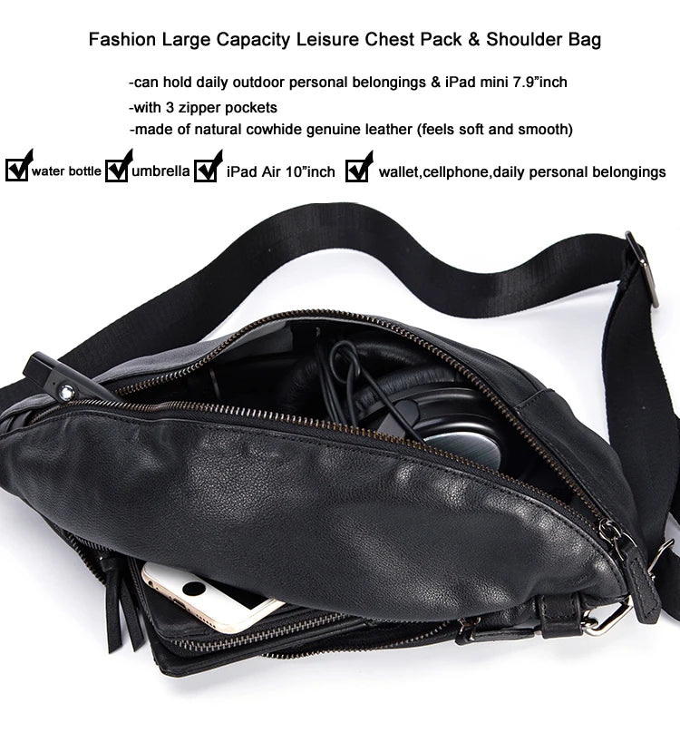 Men’s Leather Chest Bag – Sling Crossbody Pack