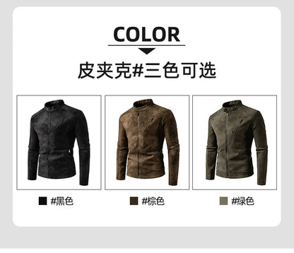 Men’s Windproof Leather Jacket – Retro Stand Collar Coat