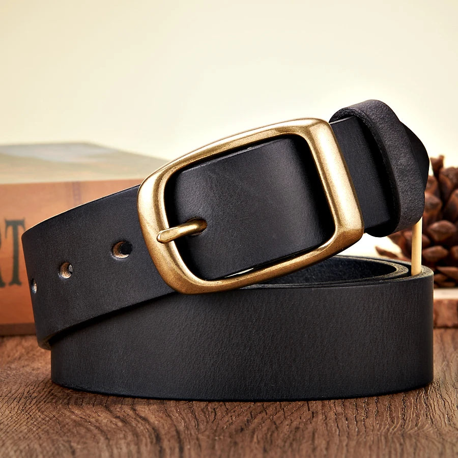 Men’s Cowskin Leather Belt – Copper Buckle Jeans Strap