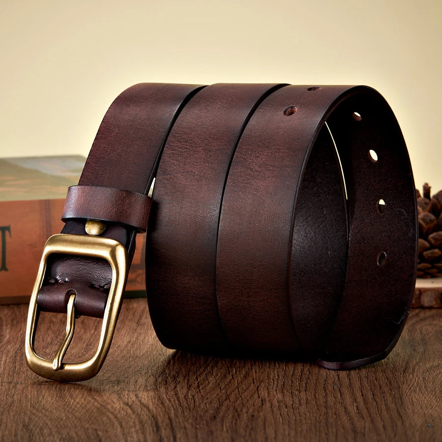 Men’s Cowskin Leather Belt – Copper Buckle Jeans Strap