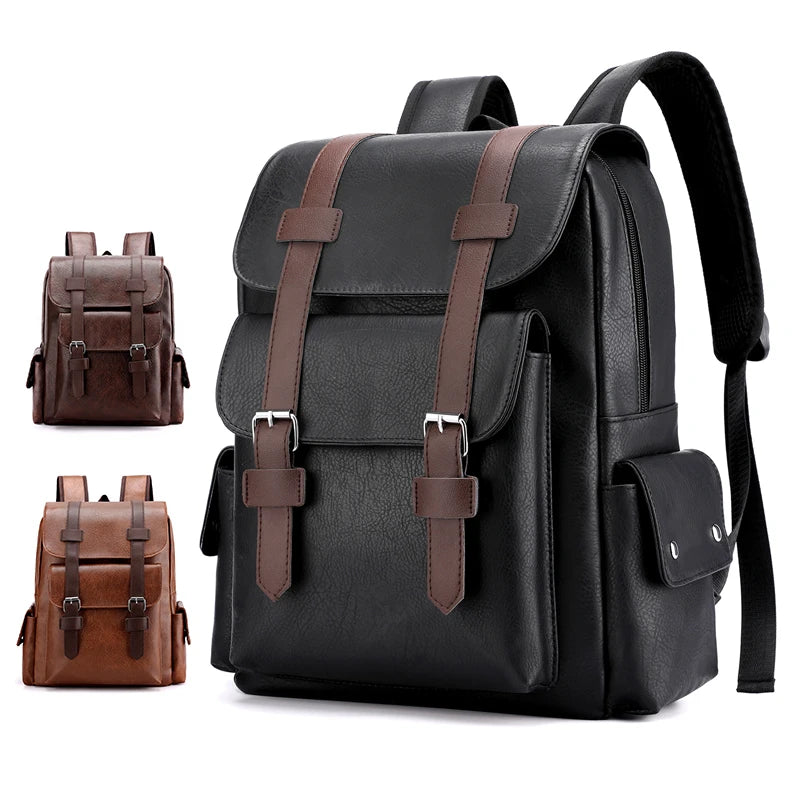 Men’s PU Leather Backpack – Laptop School Bag