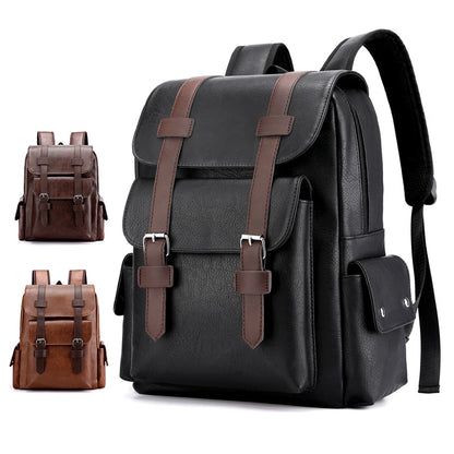 Men’s PU Leather Backpack – Laptop School Bag