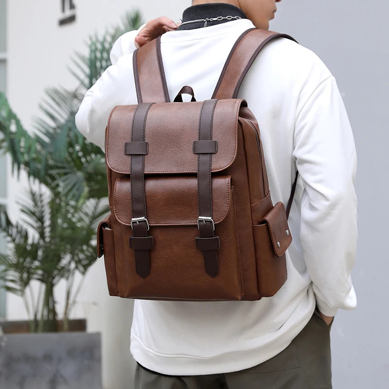 Men’s PU Leather Backpack – Laptop School Bag