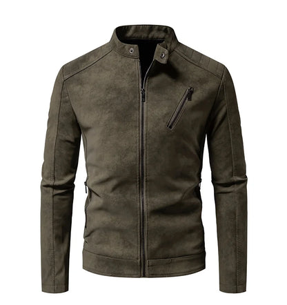 Men’s Windproof Leather Jacket – Retro Stand Collar Coat