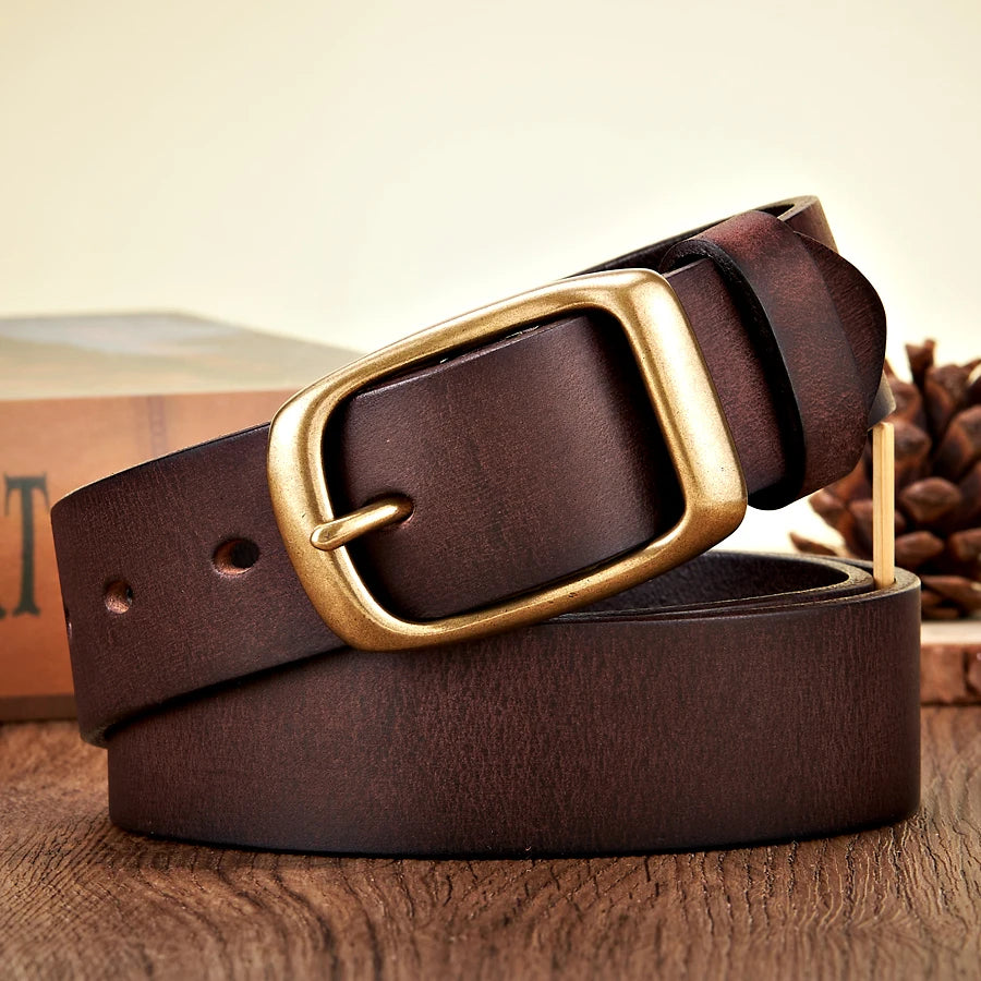 Men’s Cowskin Leather Belt – Copper Buckle Jeans Strap