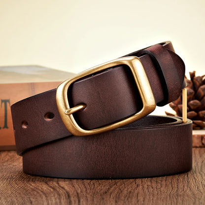Men’s Cowskin Leather Belt – Copper Buckle Jeans Strap