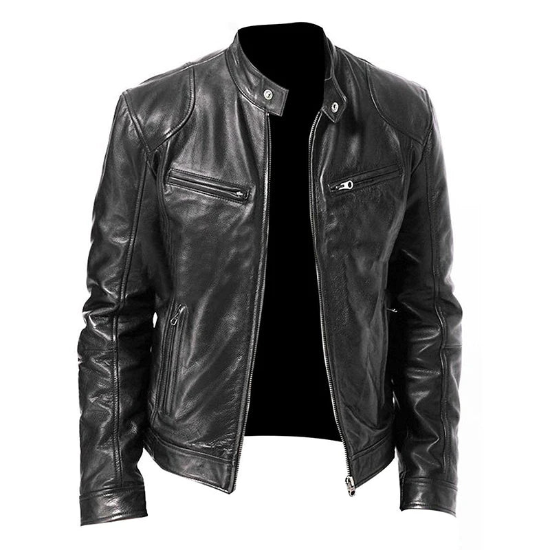 Men’s Motorcycle PU Leather Jacket – Slim Fit Coat