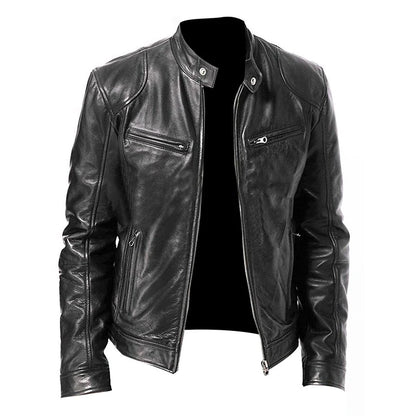 Men’s Motorcycle PU Leather Jacket – Slim Fit Coat