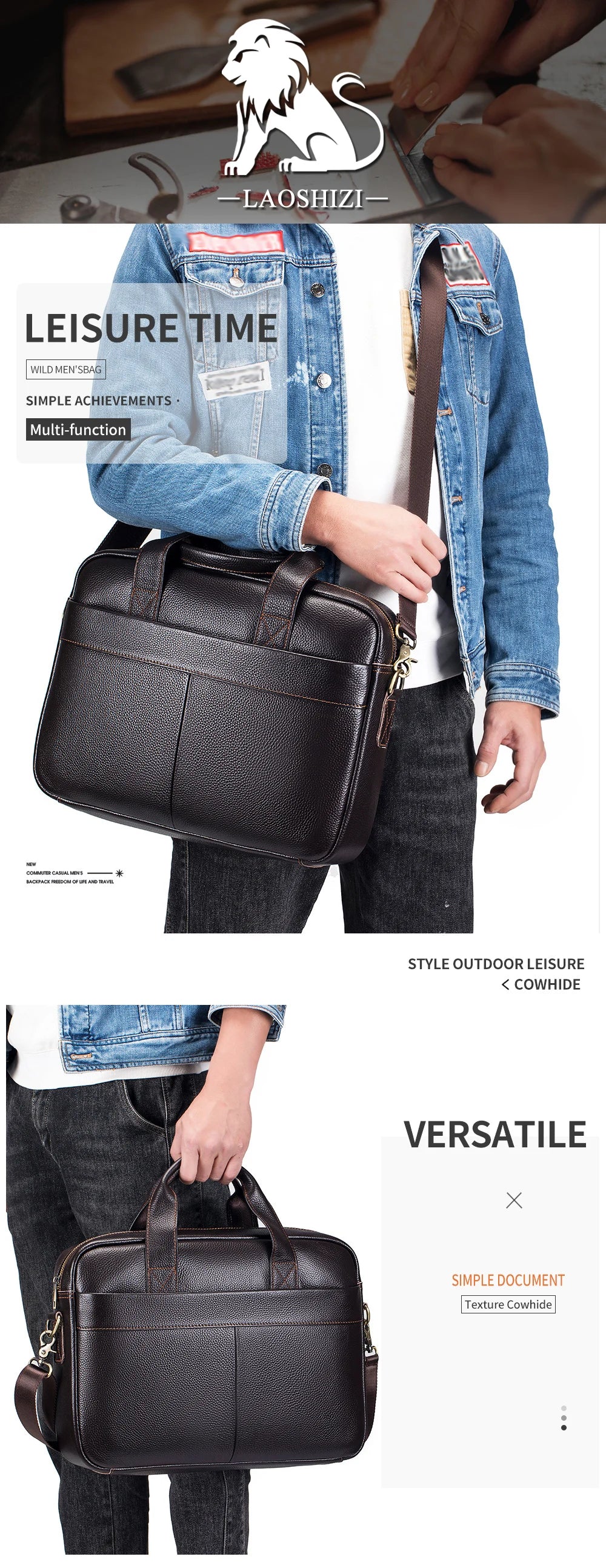Men’s Cowhide Briefcase – 14 Inch Laptop Bag