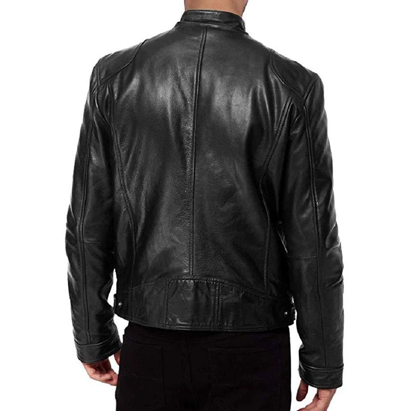 Men’s Motorcycle PU Leather Jacket – Slim Fit Coat