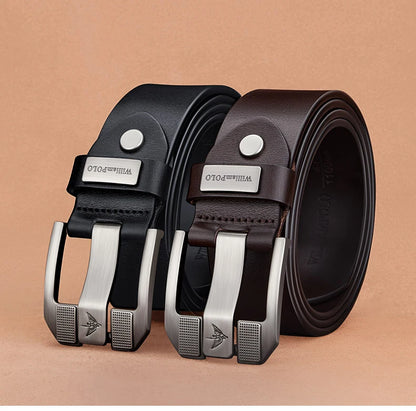 Men’s Cowhide Denim Belt – Needle Buckle Retro