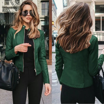 Women’s Slim PU Leather Jacket – Moto Biker Coat