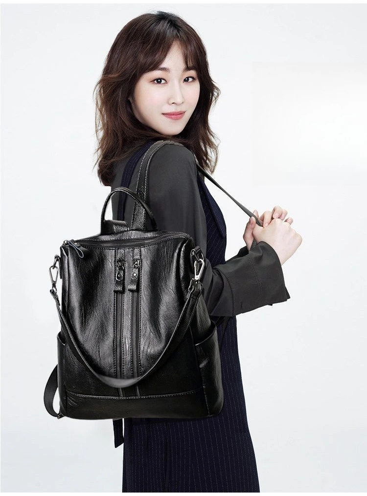 Women’s Soft Leather Backpack – Casual Travel Bag