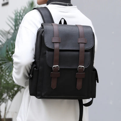 Men’s PU Leather Backpack – Laptop School Bag