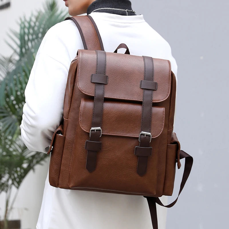 Men’s PU Leather Backpack – Laptop School Bag