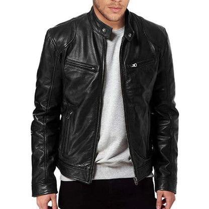 Men’s Motorcycle PU Leather Jacket – Slim Fit Coat