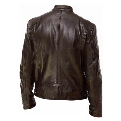 Men’s Motorcycle PU Leather Jacket – Slim Fit Coat