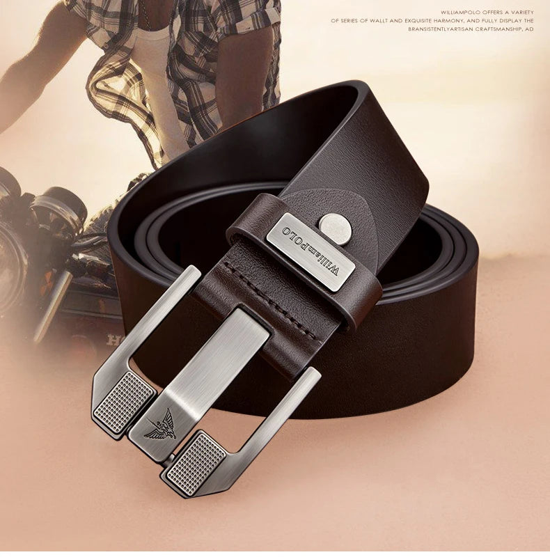 Men’s Cowhide Denim Belt – Needle Buckle Retro