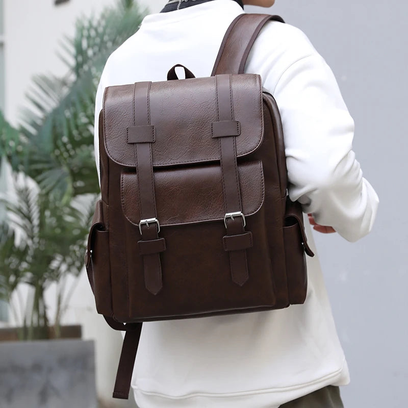 Men’s PU Leather Backpack – Laptop School Bag