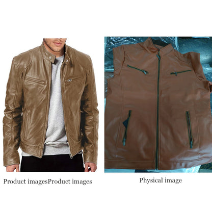 Men’s Motorcycle PU Leather Jacket – Slim Fit Coat