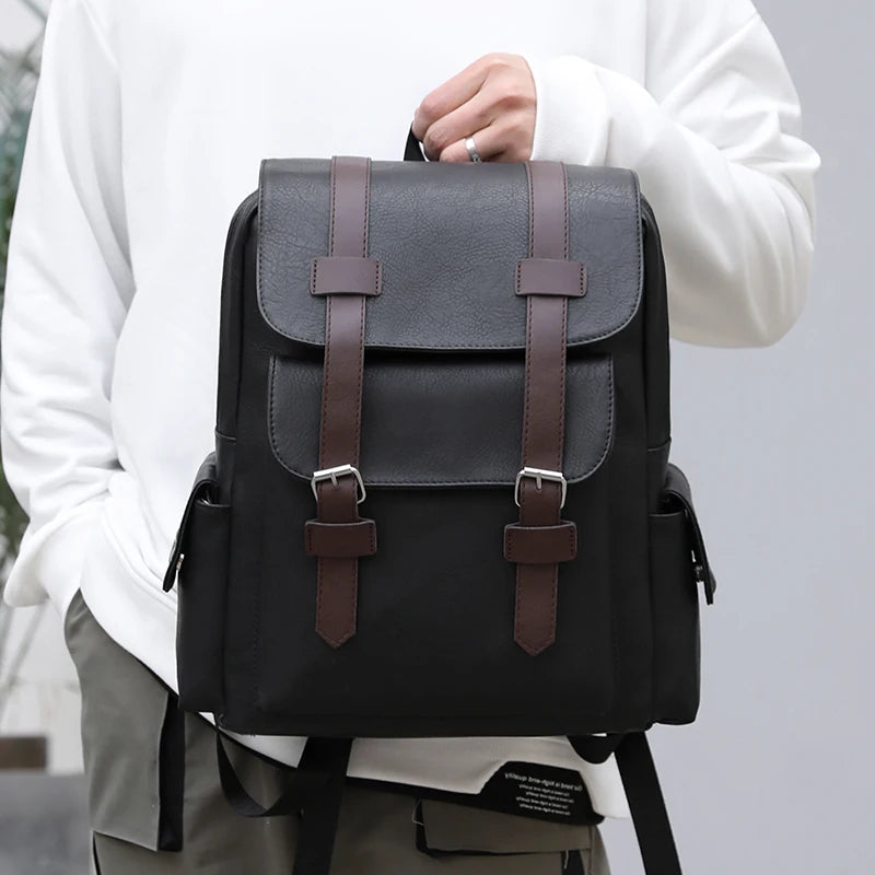 Men’s PU Leather Backpack – Laptop School Bag
