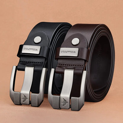 Men’s Cowhide Denim Belt – Needle Buckle Retro