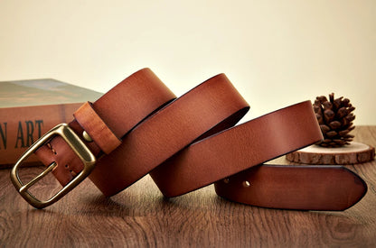 Men’s Cowskin Leather Belt – Copper Buckle Jeans Strap