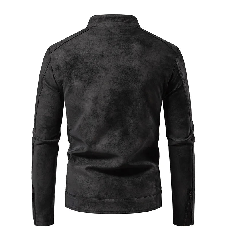 Men’s Windproof Leather Jacket – Retro Stand Collar Coat