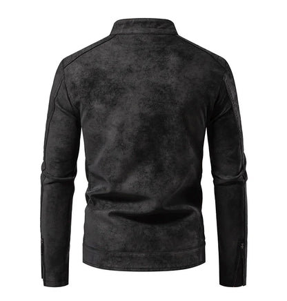 Men’s Windproof Leather Jacket – Retro Stand Collar Coat