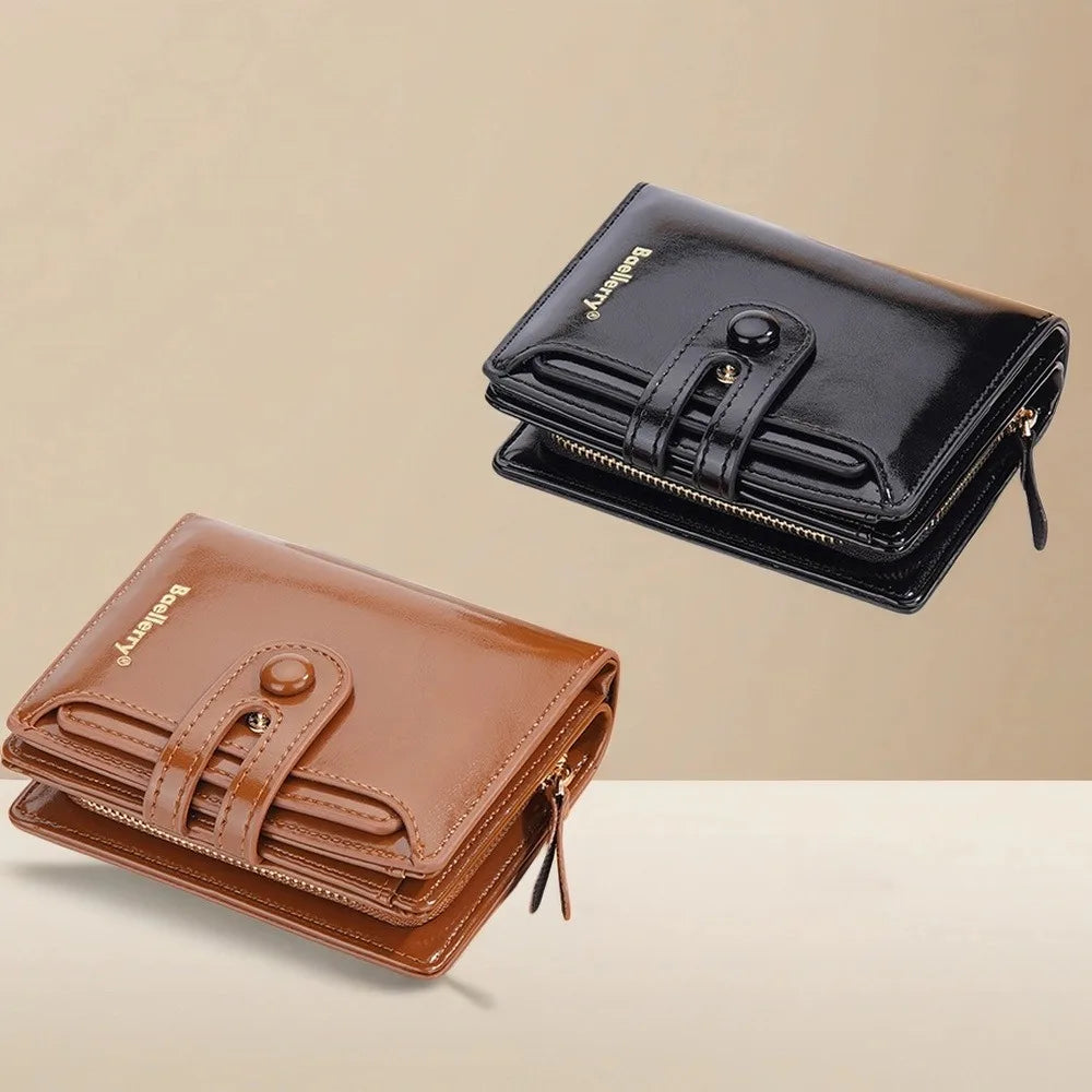 Women’s Waxed Leather Wallet – Buckle Zipper Design