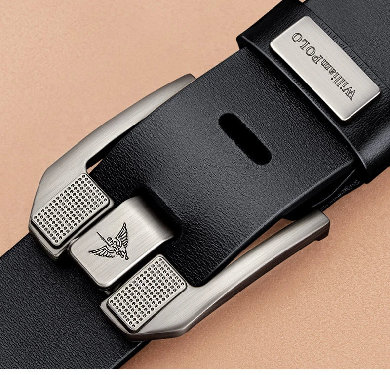 Men’s Cowhide Denim Belt – Needle Buckle Retro