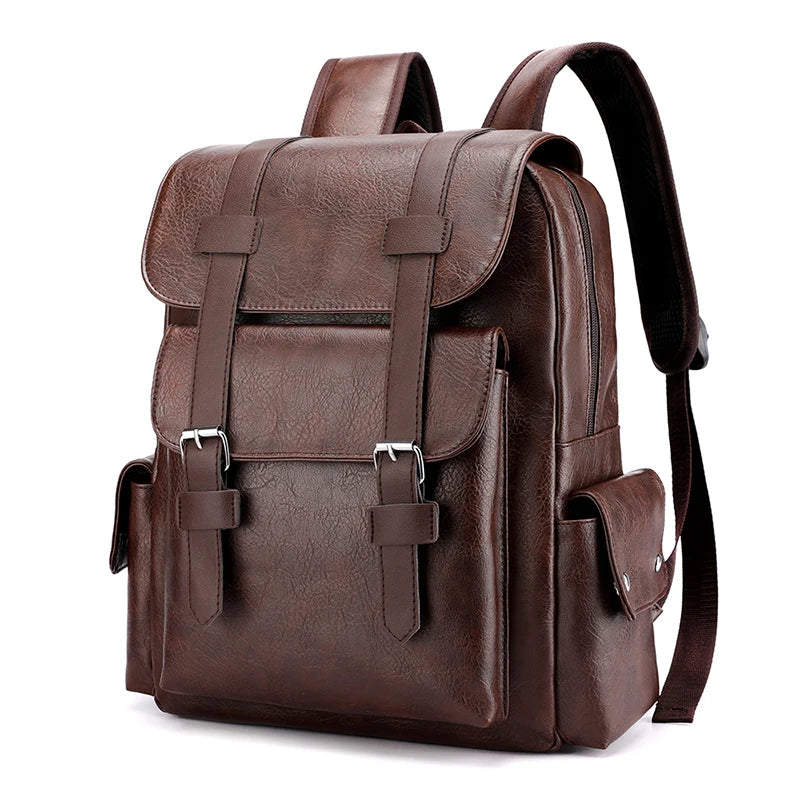 Men’s PU Leather Backpack – Laptop School Bag