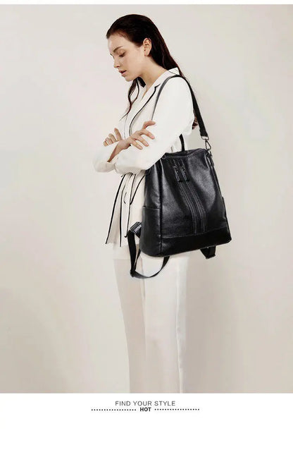 Women’s Soft Leather Backpack – Casual Travel Bag