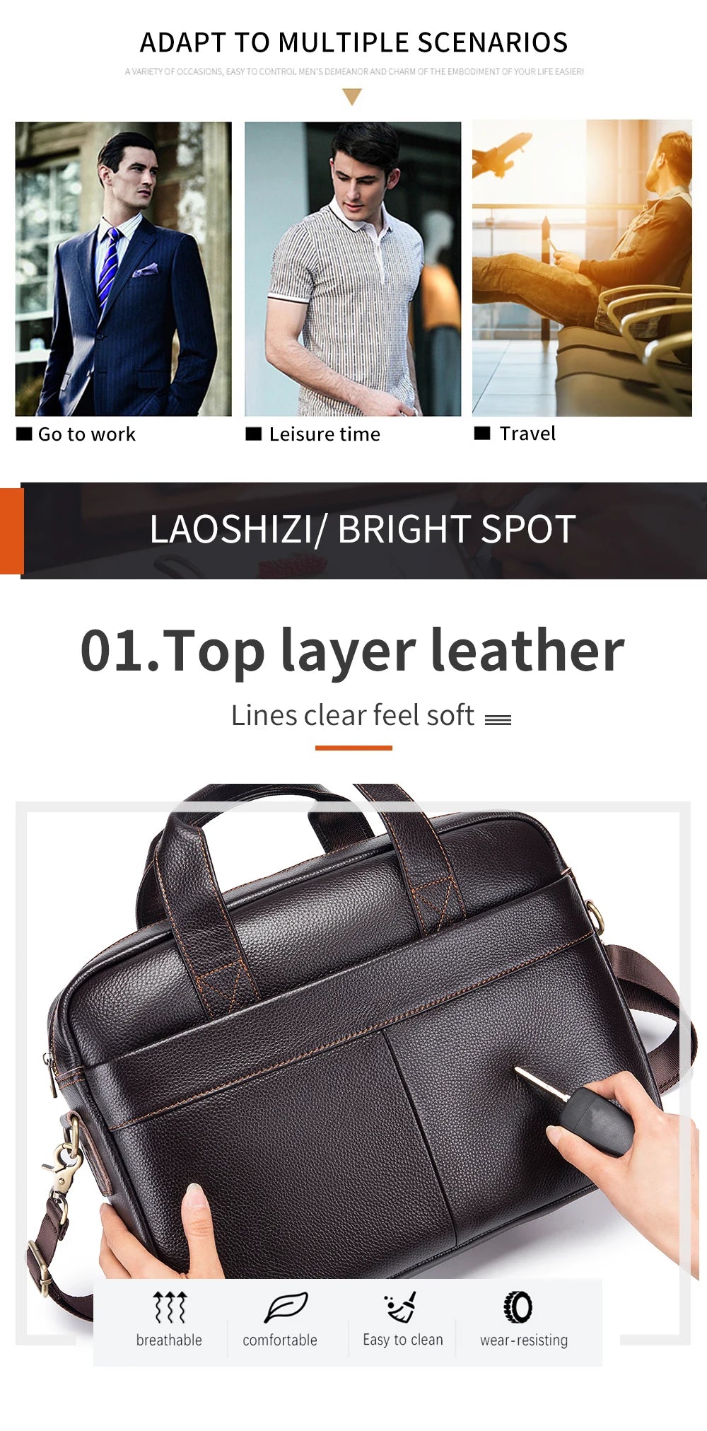 Men’s Cowhide Briefcase – 14 Inch Laptop Bag