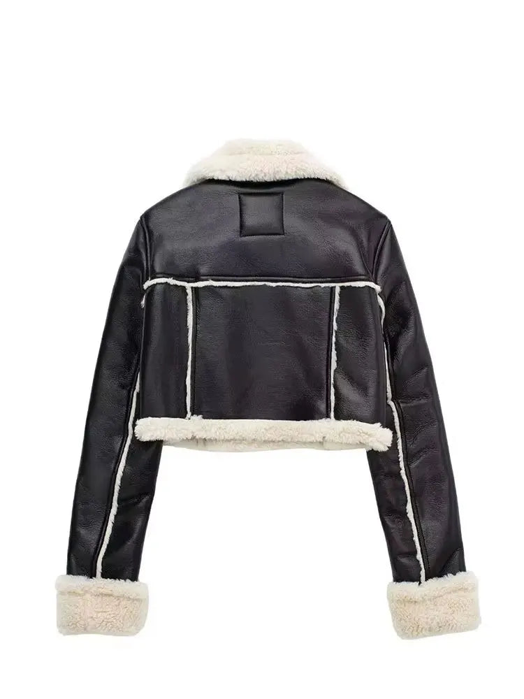 Women’s Thicken Faux Leather Jacket – Vintage Winter Coat