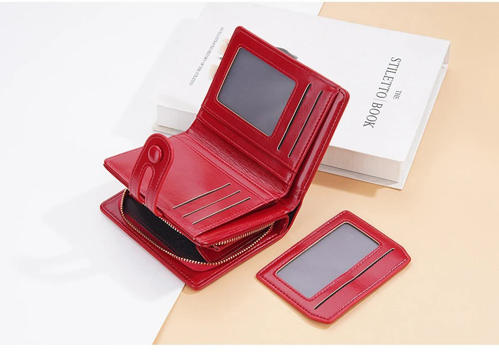 Women’s Waxed Leather Wallet – Buckle Zipper Design