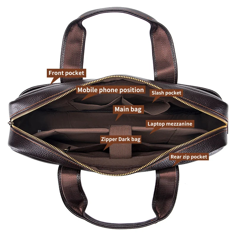 Men’s Cowhide Briefcase – 14 Inch Laptop Bag