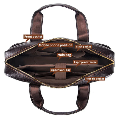 Men’s Cowhide Briefcase – 14 Inch Laptop Bag