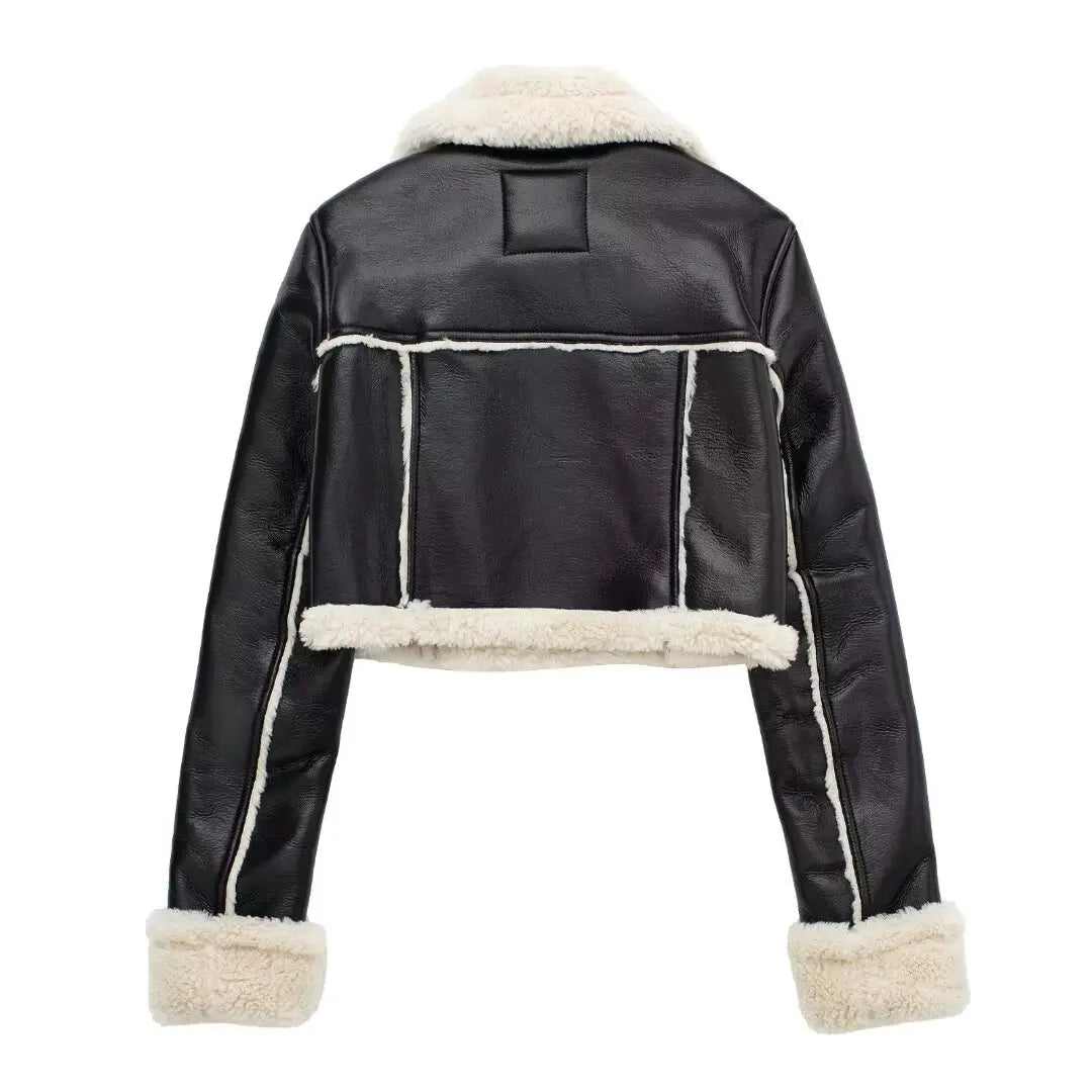 Women’s Thicken Faux Leather Jacket – Vintage Winter Coat