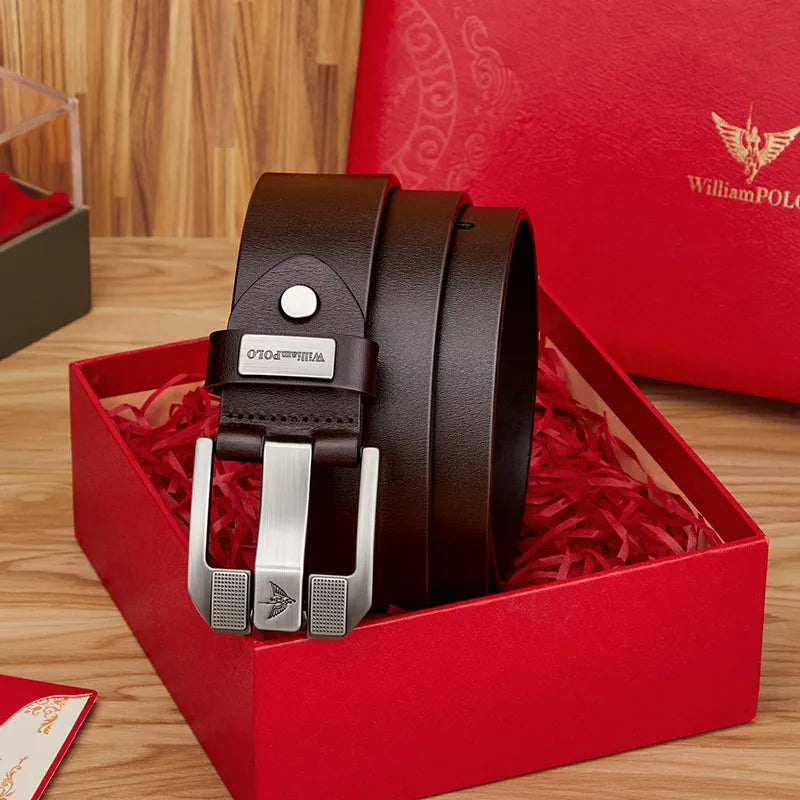 Men’s Cowhide Denim Belt – Needle Buckle Retro