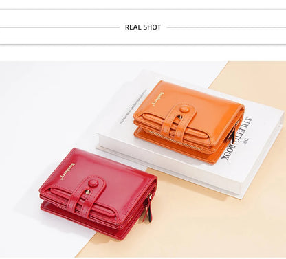 Women’s Waxed Leather Wallet – Buckle Zipper Design
